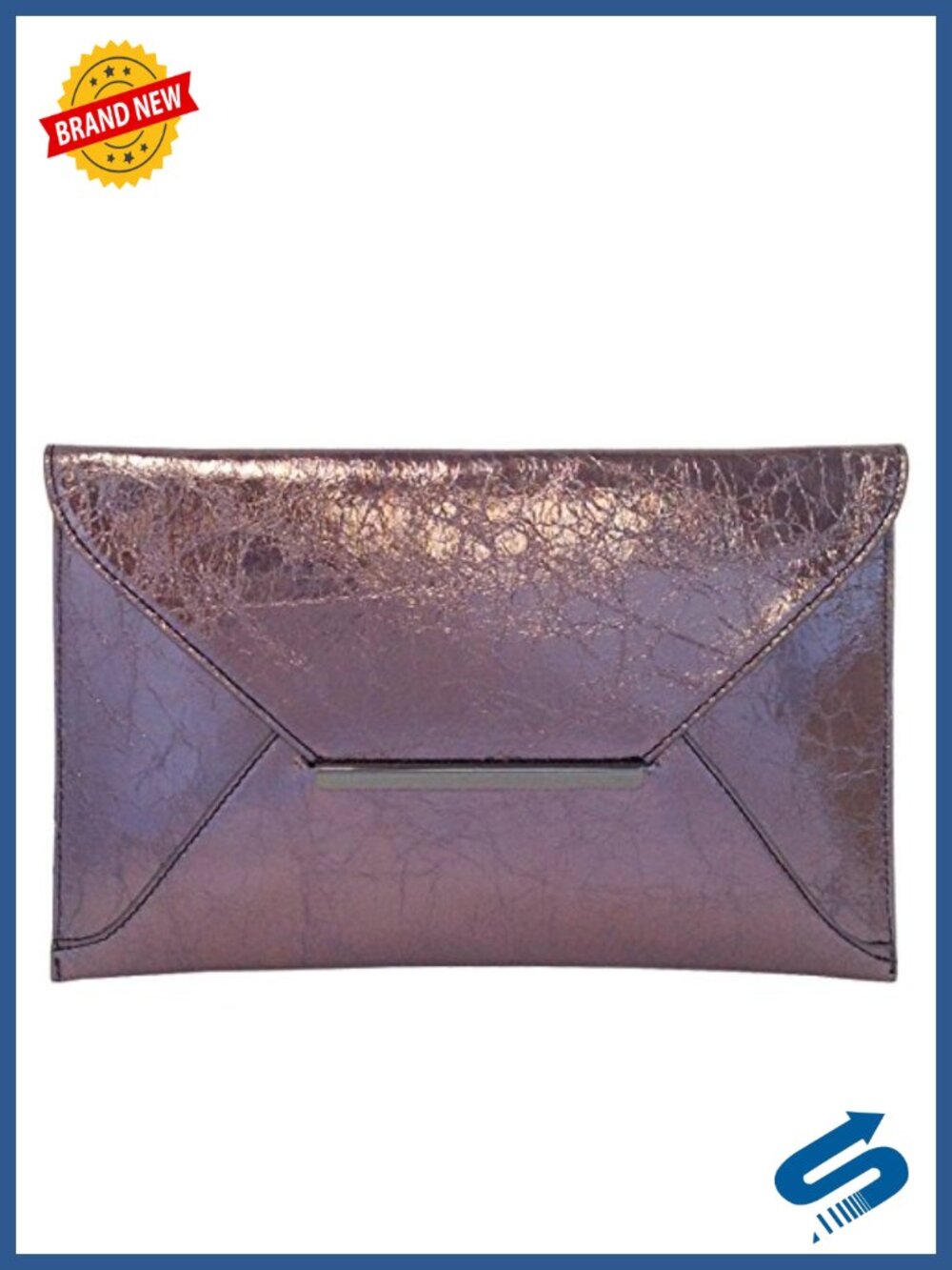 Metallic Crushed Envelope Clutch Crossbody Evening Bag Detachable Chain